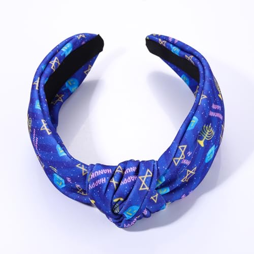 Blue Hanukkah Headband with Dreidl, Menorah & Star of David