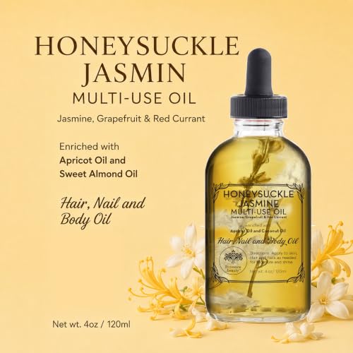 Beaute de Provence Honey Suckle Jasmine Multi-Use Face, Body & Hair Oil - Hydrates and Nourishes with Apricot & Coconut Oil - 4 Fl Oz