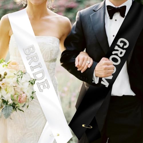 KICOSY Pearl Bride & Groom Sash Set for Wedding & Bachelorette Parties