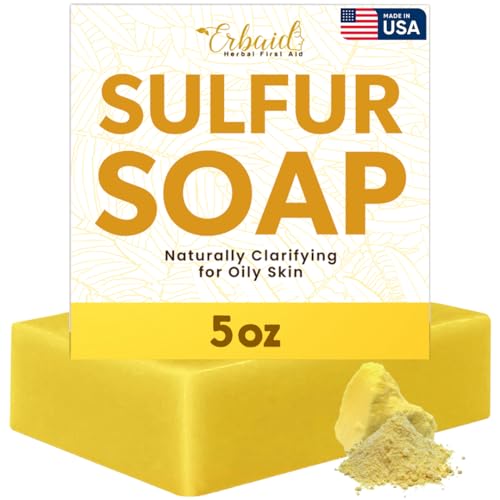 Erbaid Sulfur Soap Bar for Oily Skin - Natural Face & Body Cleanser, 5oz