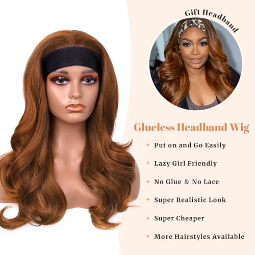 Marshey 22 Inch Wavy Headband Wig in Highlight Orange Brown - Glueless Body Wave Wig for Black Women