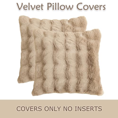 HYSEAS Faux Rabbit Fur Throw Pillow Covers, 18x18, Set of 2 - Cozy & Elegant Home Décor