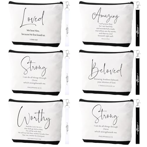 Huhumy Christian Makeup Bag Set with Inspirational Words, Black & White, 12 Pcs