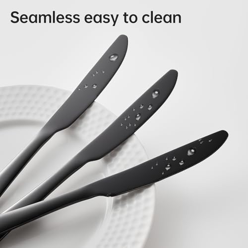 Set of 6 Stainless Steel Butter Knives - 9 Inch Black Silverware