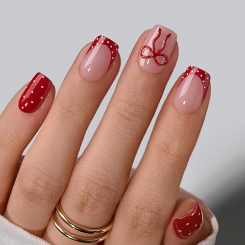 BTArtbox Short Square French Tip Press-On Nails Kit - Scarlet Getaway