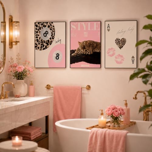 Pink Leopard Wall Art Set - Trendy Cheetah Canvas Posters 12x16 & 16x24