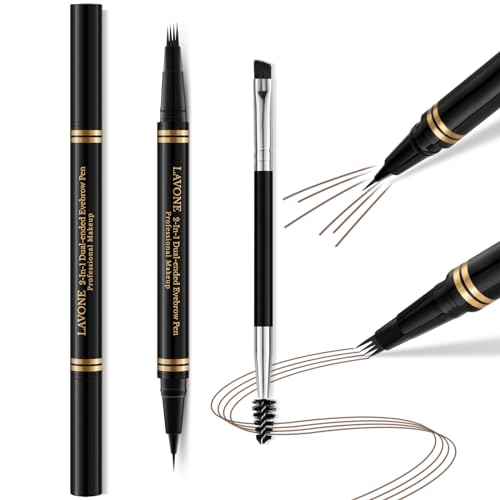 LAVONE Waterproof Microblading Eyebrow Pen - Dark Brown 2-in-1 Brow Pencil
