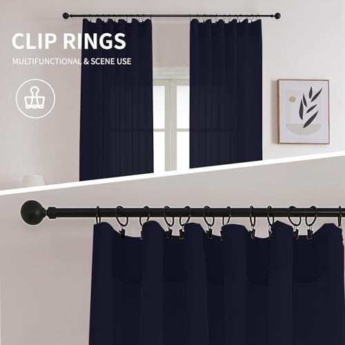 CUCRAF Navy Blue Sheer Curtains - 45-Inch Long, 2-Panel Set