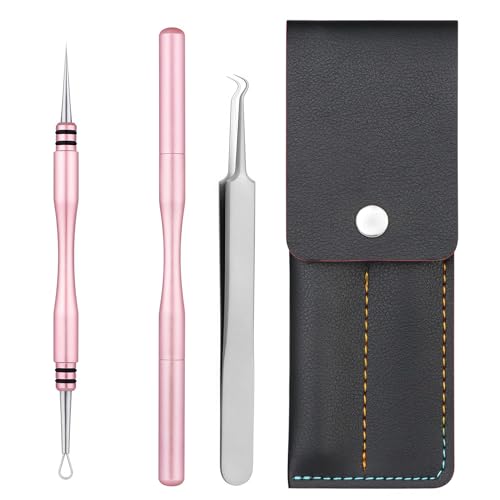 Pink Professional Facial Milia Blackhead Remover Tool Kit with Titanium Needle & Tweezers