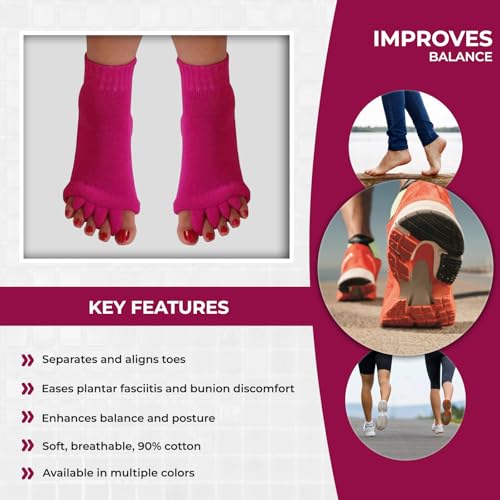 Fuchsia Happy Feet Toe Separator Alignment Socks for Foot Relief