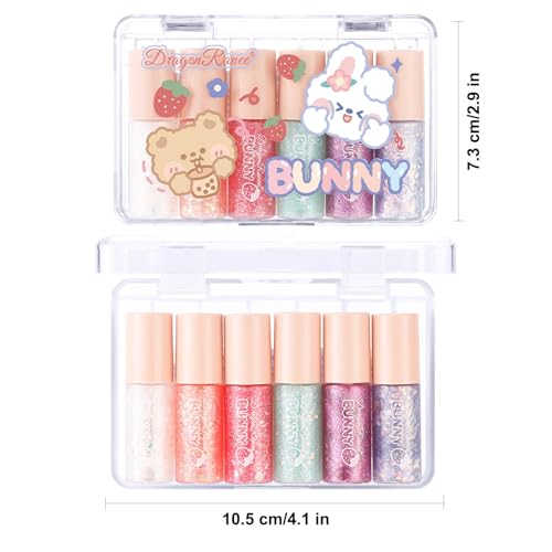 MooGlamor 6 Pcs Liquid Glitter Eyeshadow Set Waterproof Long-Lasting Transparent Bear