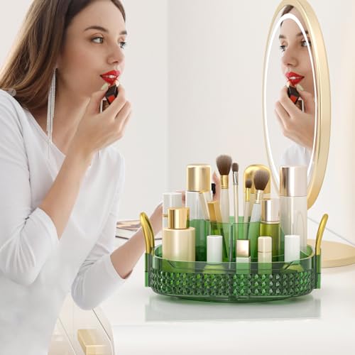 Green 1-Tier Rotating Makeup Organizer with Brush Holder
