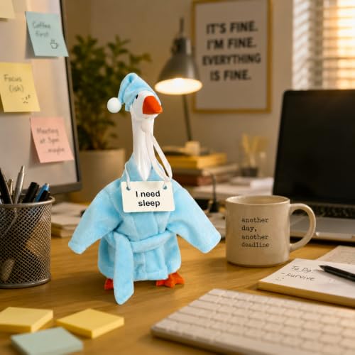 Cozy Robe Outfit Set for 7" Desk Goose with Sleep Cap & Signs