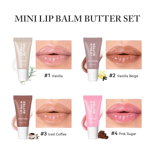 DENESTUP Hydrating Lip Gloss Set - 4 Mini Lip Balm Pack with Plumping Shine