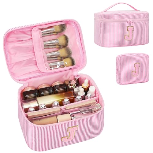 MONSTINA Personalized Preppy Makeup Bag Set with Brush Holder & Divider