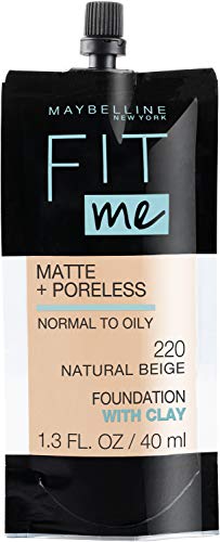 Maybelline Fit Me Matte + Poreless Foundation - 220 Natural Beige, 1.3 Fl Oz Pouch