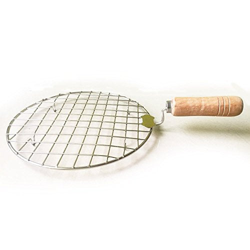 Stainless Steel Wire Roasting Net with Wooden Handle - Ideal for Roti, Papad, and Chapati
