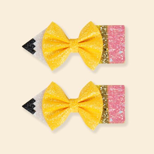 WOVOWOVO Yellow Pencil Hair Bow for Girls - Back to School Hair Clips 2 Pack (Variation B)