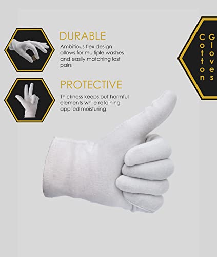 DOVORTEX 24 Pcs White Cotton Gloves - Soft, Washable, Perfect for Dry Hands & Inspections