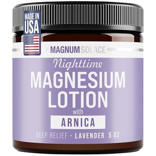 Magnum Solace Nighttime Magnesium Lotion with Arnica ? Highly Concentrated Magnesium for Muscles & Joints ? Apply to Legs or Feet Before Bed ? Skin-Friendly