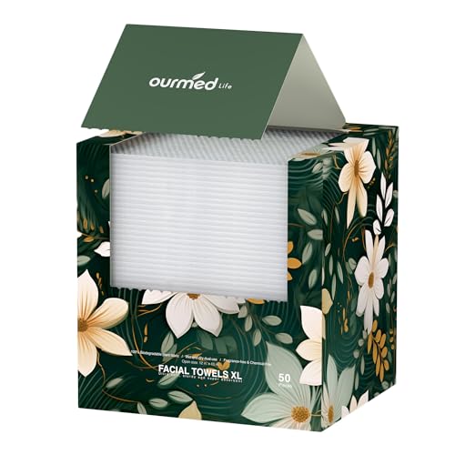 Ourmed Life Biodegradable Disposable Face Towels, 50 Count - Extra Large 12x10 Inch