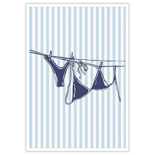 Navy Blue Bikini Beach Wall Art - Summer Coastal Canvas Print 12x16in