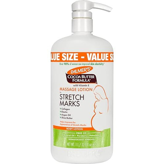 Palmer's Cocoa Butter Formula Massage Lotion For Stretch Marks, Pregnancy Skin Care, Belly Cream with Collagen, Elastin, Argan OIl and Shea Butter, 33.8 Ounces