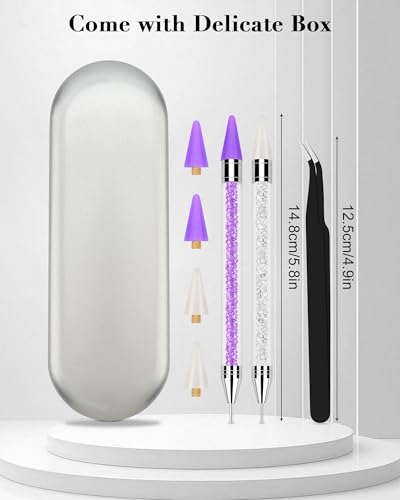 Rhinestone Picker Tool Set with 4 Replacement Wax Tips - Purple & White