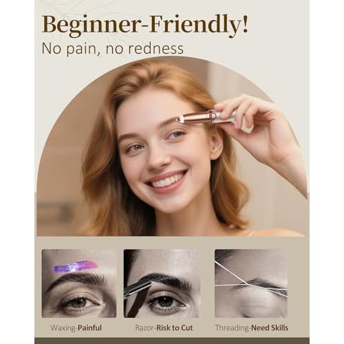Eyebrow Trimmer for Women, Eyebrow Razor: Rechargeable Eyebrow Hair Remover with 2 Replacement Heads & LED Light, Electric Painless Eye Brow Shaver Facial Hair Removal Device for Eyebrows/Lips/Face