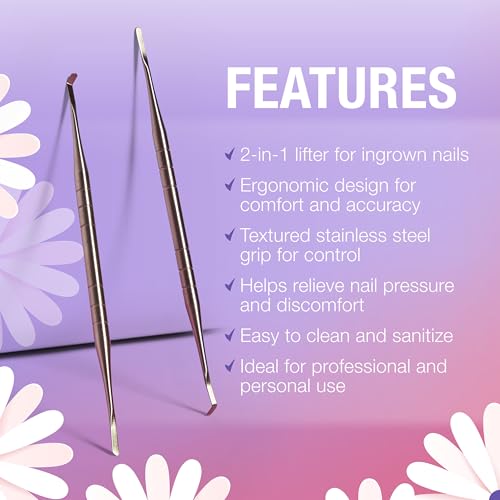 Flowery Stainless Steel Ingrown Toenail Lifter Tool - Dual-Ended Design for Nail Care