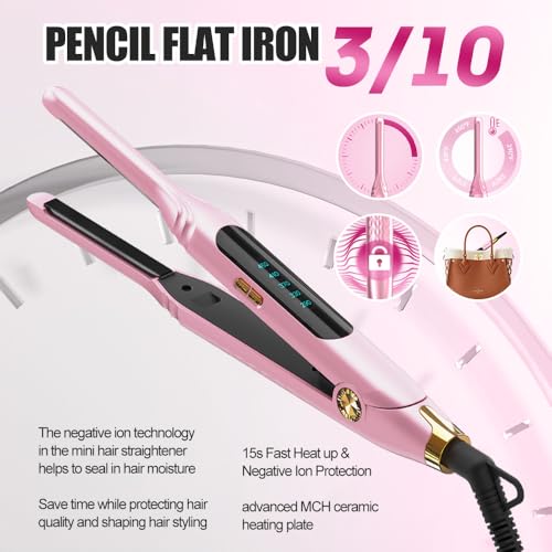 Mvxitanny Mini Hair Straightener for Short Hair with LED Display, 15s Heat Up, Dual Voltage