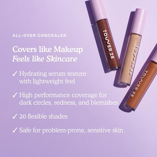 Tower 28 Swipe Serum Concealer - Hydrating Medium-Full Coverage Concealer + Under Eye Brightener - Skin Care Infused Makeup with Hyaluronic Acid + Soothing Centella - 4.0 Light/Medium Cool (0.22 oz)