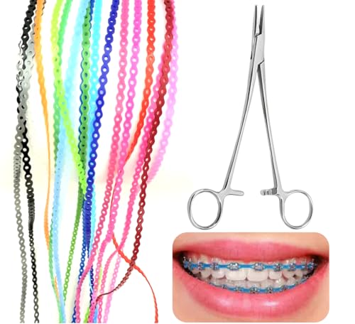 DIY Braces Power Chain Kit - 20 Multi-Color Elastic Bands & Plier