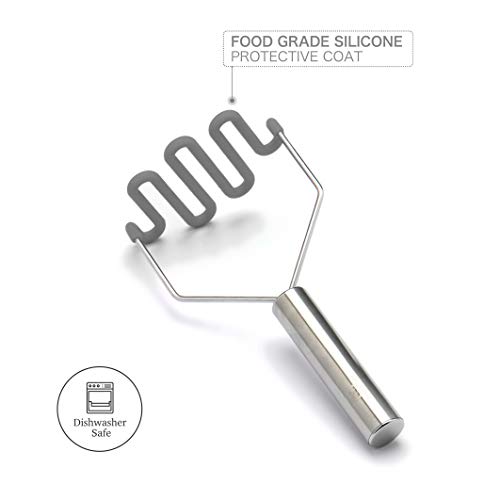 Jell-Cell Potato Masher - Silicone Coated Stainless Steel for Scratch-Free Mashing