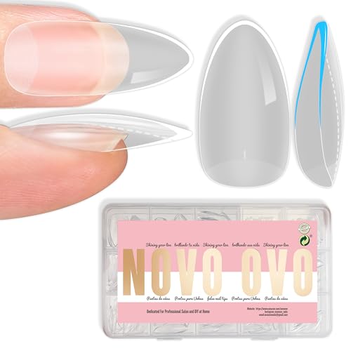 Almond Clear Extra Thick Nail Tips - 14 Sizes, No C Curve, Full Cover Fake Nails