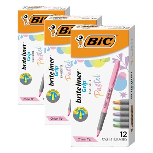 BIC Brite Liner Grip Pastel Highlighters, Chisel Tip, 36-Count Set