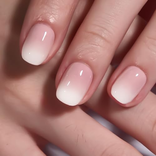 CurvLife Extra Short Square Ombre Press On Nails - Soft Gel French Tips