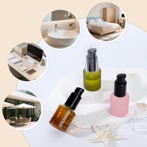 Segbeauty 0.5oz Frosted Glass Pump Bottle Dispenser - 3pcs Travel Size Containers for Lotions & Oils