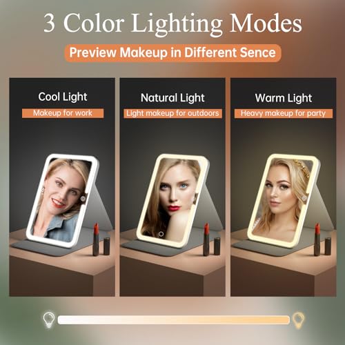 Funtouch Rechargeable Travel Makeup Mirror with Lights & PU Leather Cover