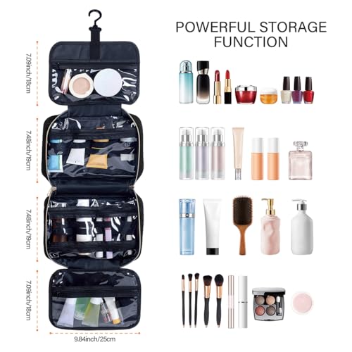 LANDFOBO Black Hanging Toiletry Bag for Travel - 4 Compartments