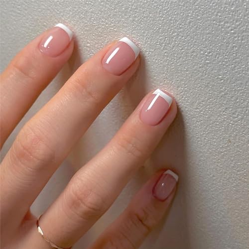 White French Tip Short Square Press-On Nails - 24pcs Acrylic Set