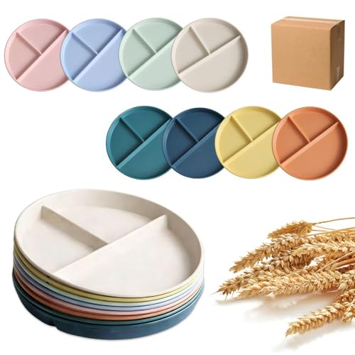 Delphinus 8-Pack 9-Inch Unbreakable Divided Plates | Lightweight BPA-Free