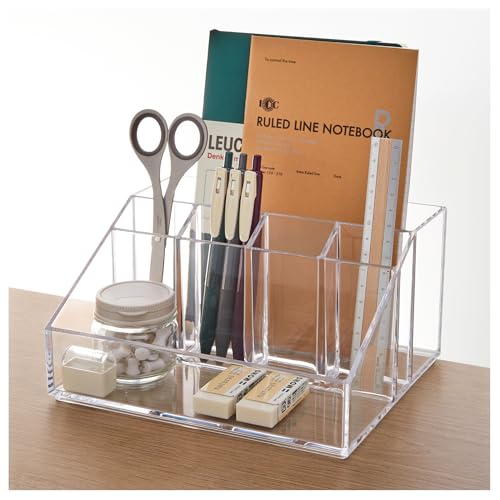 STORi Stackable 6-Compartment Clear Desk Organizer for Pens and Makeup