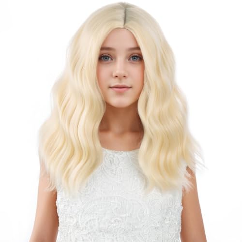 Light Blonde Wavy Wig for Girls - 14 Inch Short Style