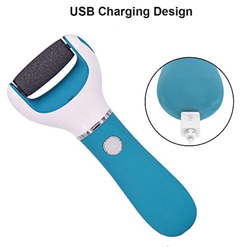 BOMPOW Electric Foot Callus Remover Blue Rechargeable Pedicure Tool with 2 Roller Heads