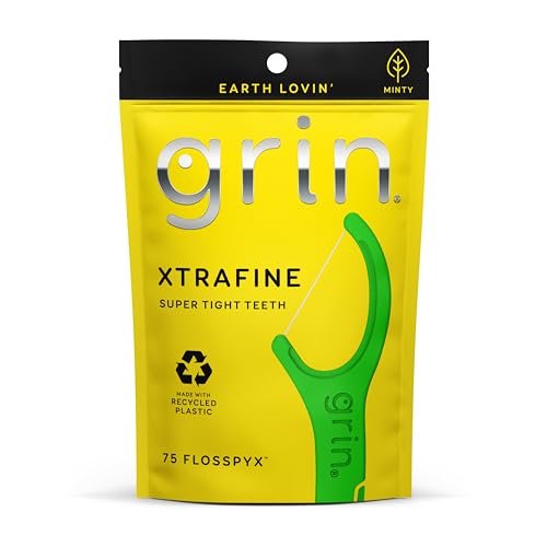 Grin Floss Picks for Tight Teeth - 75 Minty Dental Flossers