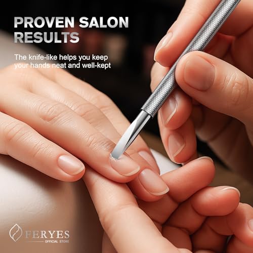 FERYES Professional Dual-Sided Cuticle Pusher & Remover Tool - 5.2 Inch Stainless Steel Nail Care for Salon & Home