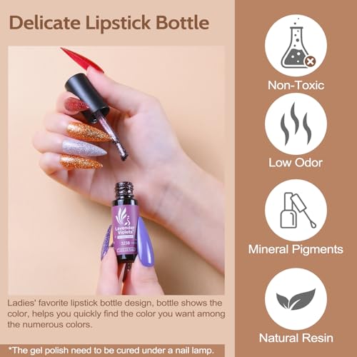 Lavender Violets Amber Brown Gel Nail Polish Set - 49 Pcs with 45 Colors, Glossy & Matte Top Coats
