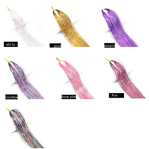 Newfacefure 16-Color Glitter Tinsel Hair Extensions Kit, 47 Inch Heat-Resistant Hair Strands & Beads, Perfect for Hair Styling & Parties