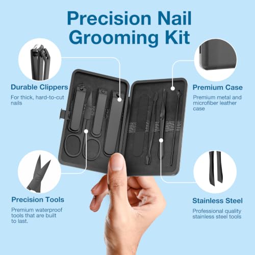 OFIDUS Men's 8-Piece Nail Grooming Travel Kit - Stainless Steel Manicure Set